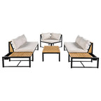 4-Piece Outdoor Patio Iron Sectional Sofa Set with Coffee Table and Side Storage Shelf
