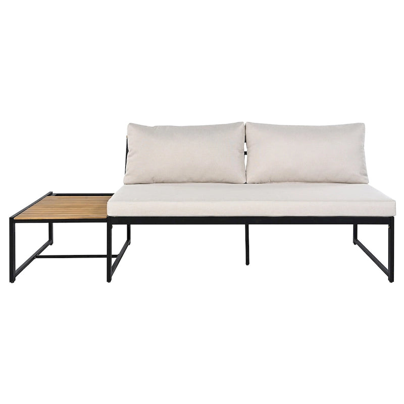 4-Piece Outdoor Patio Iron Sectional Sofa Set with Coffee Table and Side Storage Shelf