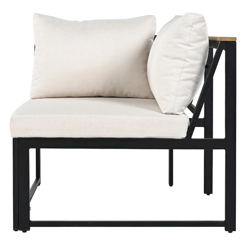 4-Piece Outdoor Patio Iron Sectional Sofa Set with Coffee Table and Side Storage Shelf