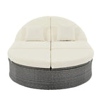 Outdoor Patio Rattan Round Daybed Sunbed with Adjustable Backrests and Foldable Cup Trays