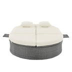 Outdoor Patio Rattan Round Daybed Sunbed with Adjustable Backrests and Foldable Cup Trays