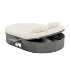 Outdoor Patio Rattan Round Daybed Sunbed with Adjustable Backrests and Foldable Cup Trays