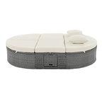 Outdoor Patio Rattan Round Daybed Sunbed with Adjustable Backrests and Foldable Cup Trays
