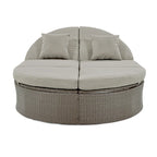 Outdoor Patio Rattan Round Daybed Sunbed with Adjustable Backrests and Foldable Cup Trays