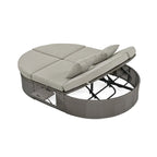 Outdoor Patio Rattan Round Daybed Sunbed with Adjustable Backrests and Foldable Cup Trays