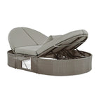 Outdoor Patio Rattan Round Daybed Sunbed with Adjustable Backrests and Foldable Cup Trays