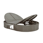 Outdoor Patio Rattan Round Daybed Sunbed with Adjustable Backrests and Foldable Cup Trays