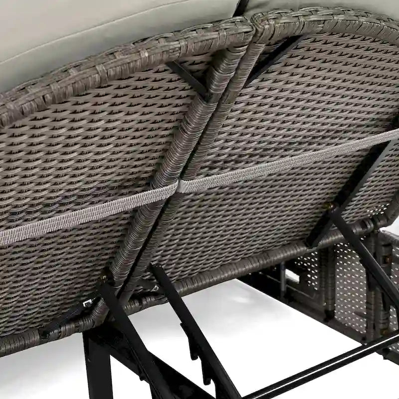 Outdoor Patio Rattan Round Daybed Sunbed with Adjustable Backrests and Foldable Cup Trays