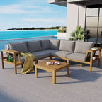 4-Pieces Outdoor L-Shaped Sofa Set with Woven Mesh Armrests & Coffee Table