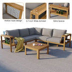 4-Pieces Outdoor L-Shaped Sofa Set with Woven Mesh Armrests & Coffee Table