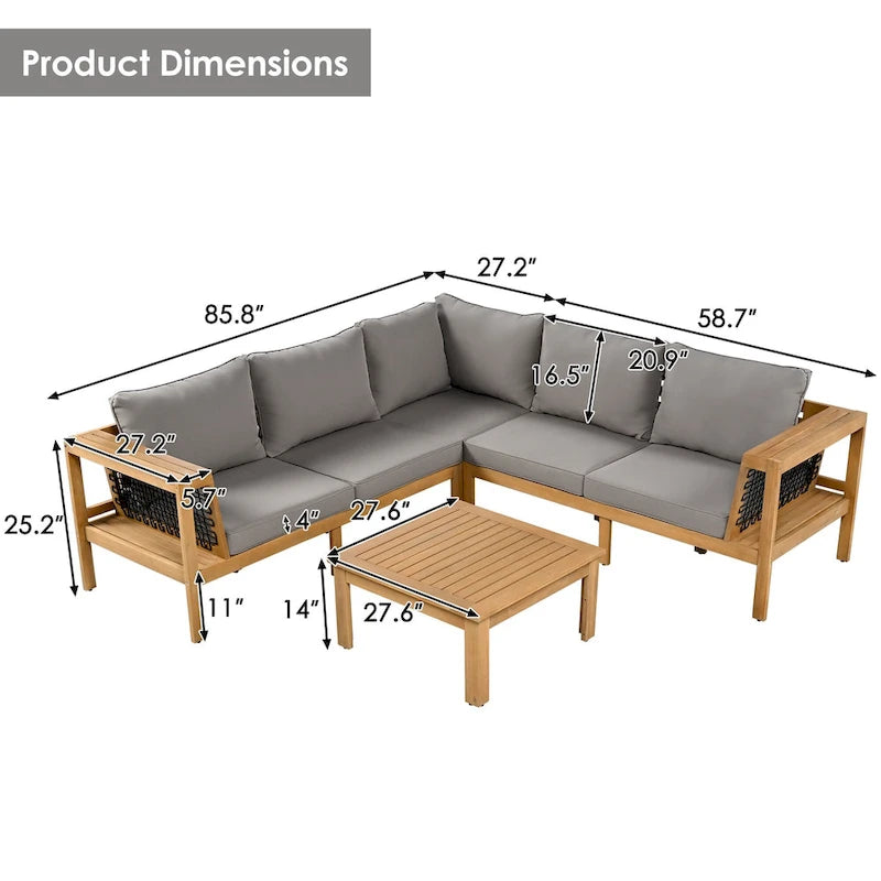 4-Pieces Outdoor L-Shaped Sofa Set with Woven Mesh Armrests & Coffee Table
