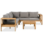 4-Pieces Outdoor L-Shaped Sofa Set with Woven Mesh Armrests & Coffee Table