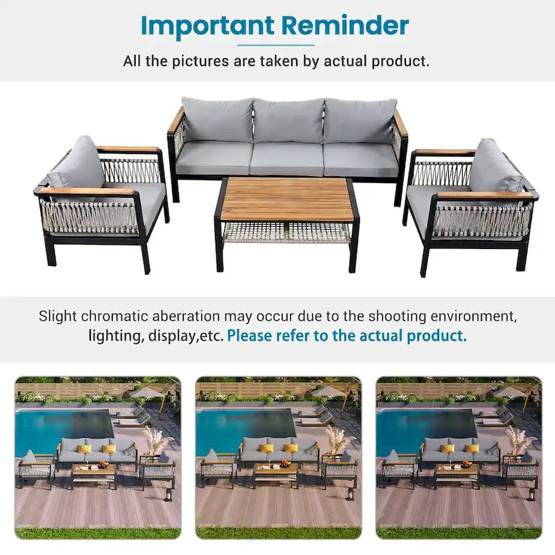 4-Pieces Patio Seating Group with Cushions & 1 Coffee Table