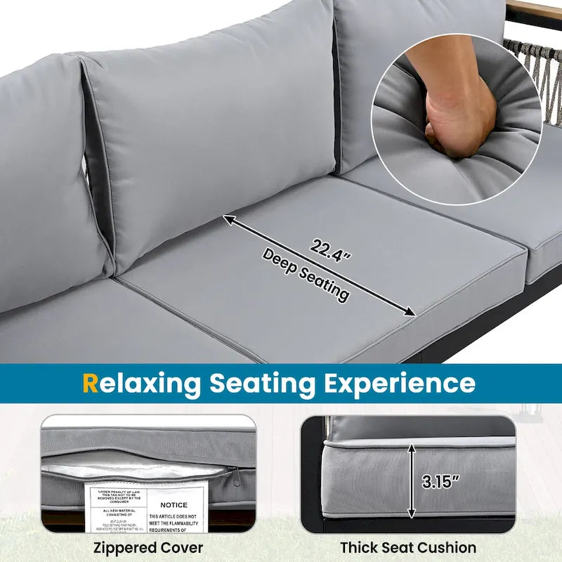 4-Pieces Patio Seating Group with Cushions & 1 Coffee Table