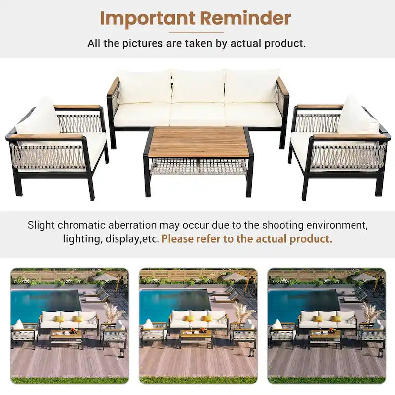 4-Pieces Patio Seating Group with Cushions & 1 Coffee Table