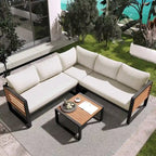 4-Pieces Patio L-shaped Conservation Sofa Set with Coffee Tables