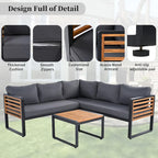 4-Pieces Patio L-shaped Conservation Sofa Set with Coffee Tables