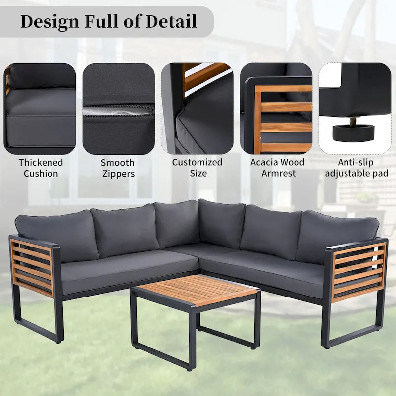4-Pieces Patio L-shaped Conservation Sofa Set with Coffee Tables