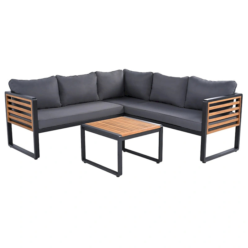 4-Pieces Patio L-shaped Conservation Sofa Set with Coffee Tables
