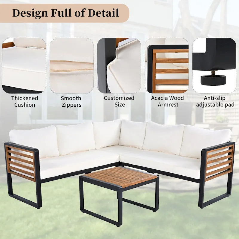 4-Pieces Patio L-shaped Conservation Sofa Set with Coffee Tables