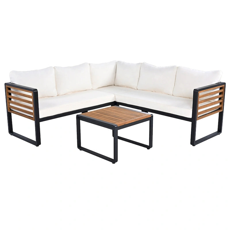 4-Pieces Patio L-shaped Conservation Sofa Set with Coffee Tables