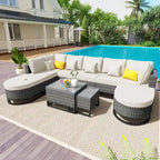 7-Pieces Large Size Wicker Sofa Set with 2 Coffee Table & Pillows