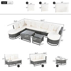 7-Pieces Large Size Wicker Sofa Set with 2 Coffee Table & Pillows