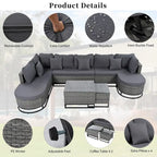 7-Pieces Large Size Wicker Sofa Set with 2 Coffee Table & Pillows