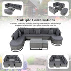7-Pieces Large Size Wicker Sofa Set with 2 Coffee Table & Pillows