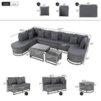 7-Pieces Large Size Wicker Sofa Set with 2 Coffee Table & Pillows