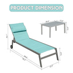 Outdoor Aluminum Patio Chaise Lounge Set of 3 with Side Table and Wheels, Padded Adjustable Recliner for Poolside, Beach