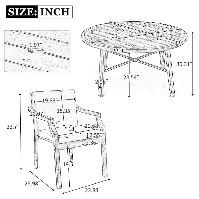 4-Person Outdoor Wooden Dinning Set with 1 Umbrella Hole & Removable Cushions