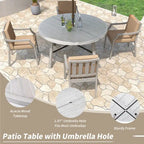 4-Person Outdoor Wooden Dinning Set with 1 Umbrella Hole & Removable Cushions
