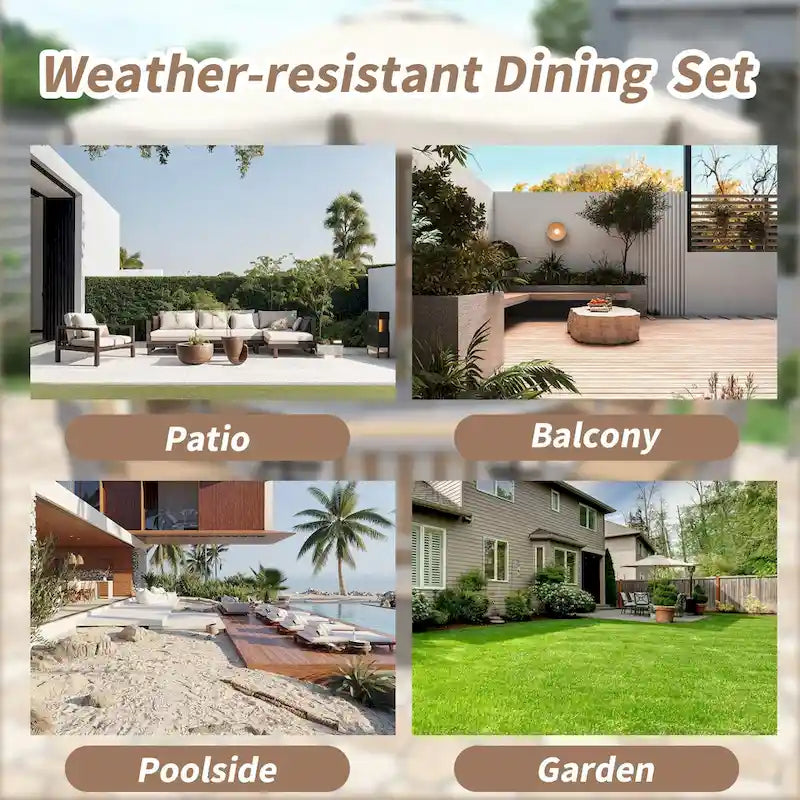 4-Person Outdoor Wooden Dinning Set with 1 Umbrella Hole & Removable Cushions