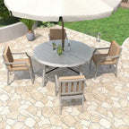 4-Person Outdoor Wooden Dinning Set with 1 Umbrella Hole & Removable Cushions