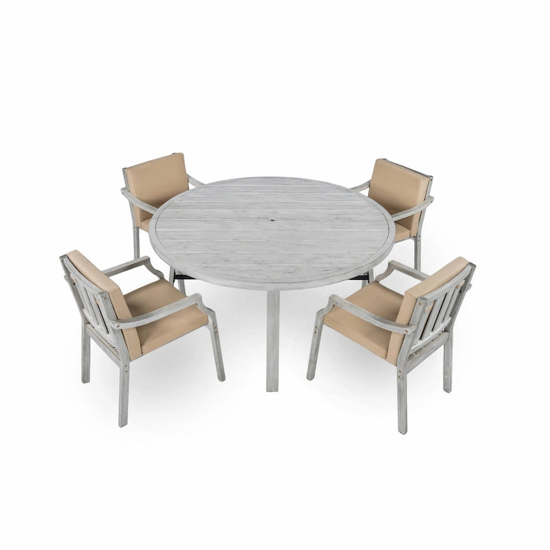 4-Person Outdoor Wooden Dinning Set with 1 Umbrella Hole & Removable Cushions