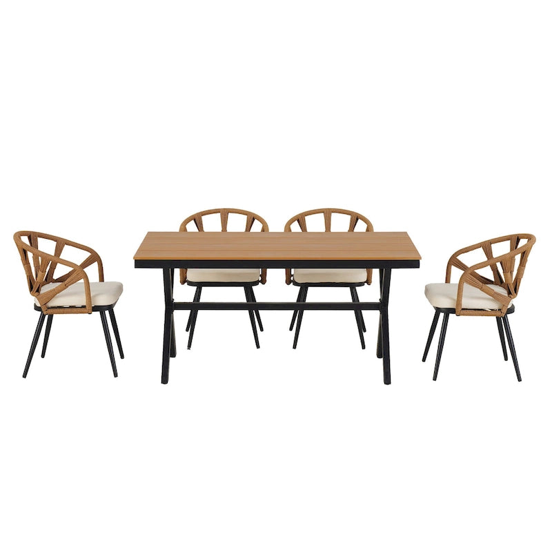 Contemporary Outdoor Set with PE Rattan Chairs and Plastic Wood Table