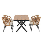 Contemporary Outdoor Set with PE Rattan Chairs and Plastic Wood Table