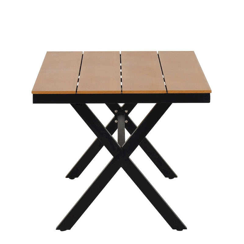 Contemporary Outdoor Set with PE Rattan Chairs and Plastic Wood Table