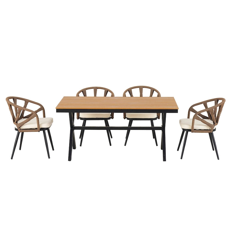 Contemporary Outdoor Set with PE Rattan Chairs and Plastic Wood Table