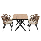 Contemporary Outdoor Set with PE Rattan Chairs and Plastic Wood Table