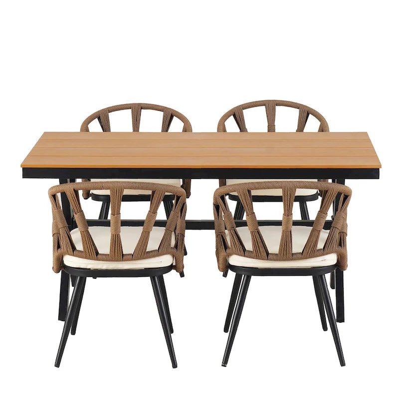 Contemporary Outdoor Set with PE Rattan Chairs and Plastic Wood Table