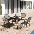 Clihome Outdoor 5 Piece Patio Dining Table Steel Mesh Chair Set, Limited Time Free Patio Umbrella