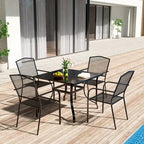 Clihome Outdoor 5 Piece Patio Dining Table Steel Mesh Chair Set, Limited Time Free Patio Umbrella