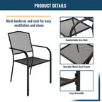 Clihome Outdoor 5 Piece Patio Dining Table Steel Mesh Chair Set, Limited Time Free Patio Umbrella