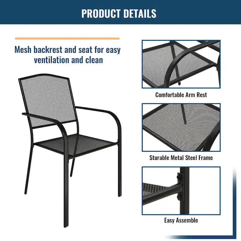 Clihome Outdoor 5 Piece Patio Dining Table Steel Mesh Chair Set, Limited Time Free Patio Umbrella