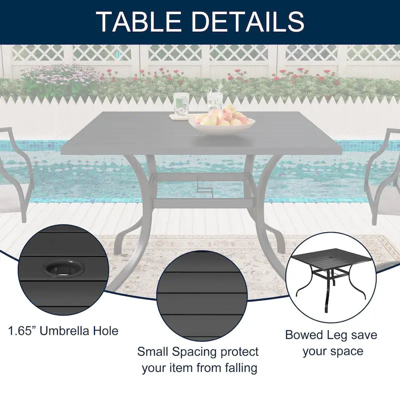 Clihome Outdoor 5 Piece Patio Dining Table Steel Mesh Chair Set, Limited Time Free Patio Umbrella