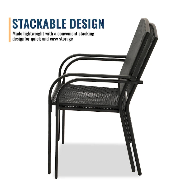 Clihome Outdoor 5 Piece Patio Dining Table Steel Mesh Chair Set, Limited Time Free Patio Umbrella