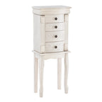 Jewelry Armoire with Mirror & Drawers – Cream White, 4 Drawers & 6 Hooks