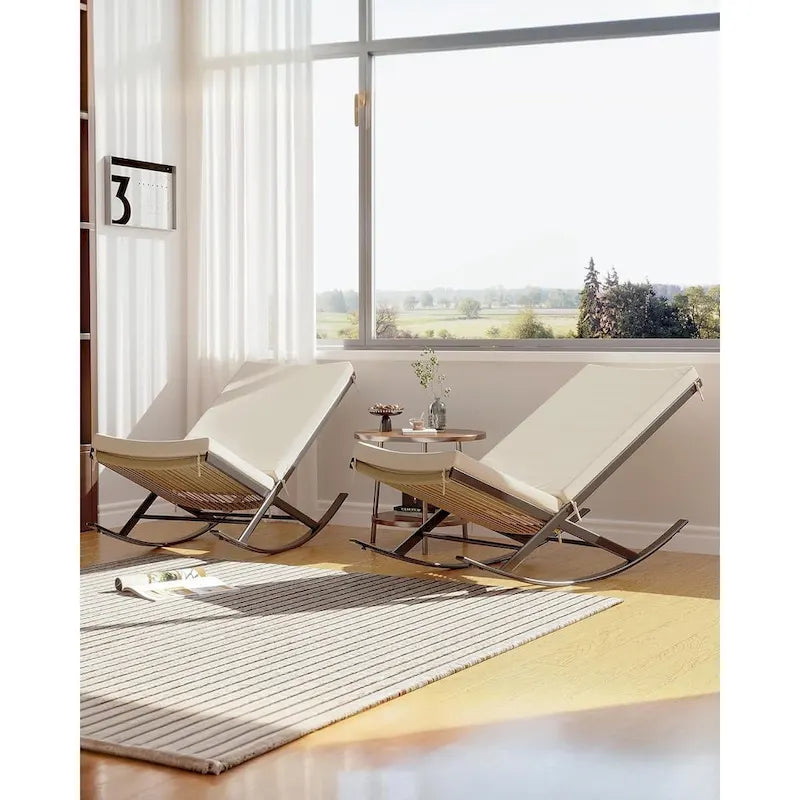 2-Piece Outdoor Rocking Chairs with Thick Cushion and Iron Frame